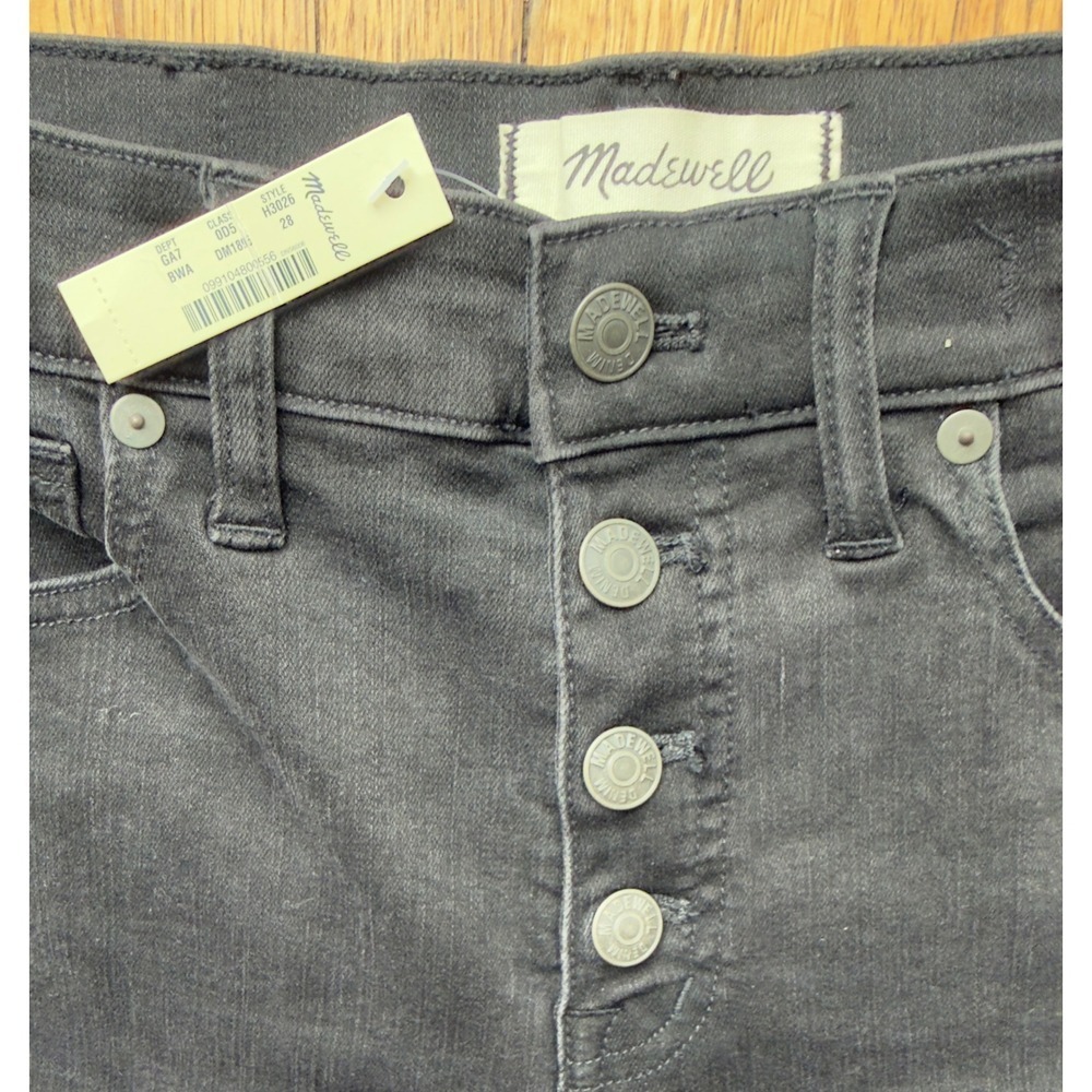 Madewell 9 High Rise Skinny Jeans Button Fly Black Raw Hem Size 28 - Picture 5 of 6